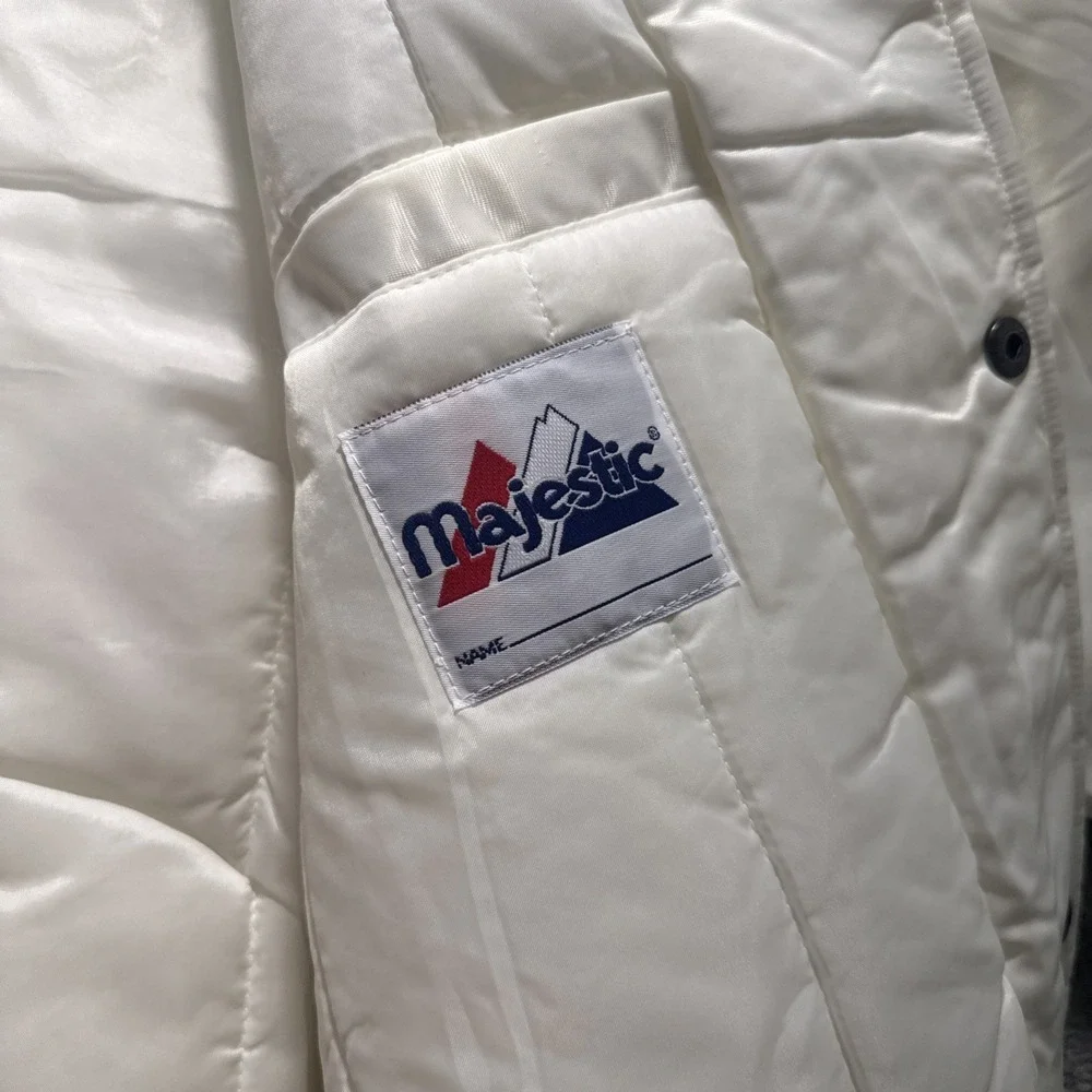 Vintage New York Yankees Majestic Satin Bomber Jacket White Cream Sz XXL 90's - Picture 12 of 16